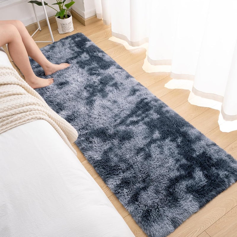 Softlife Area Rug for Bedroom, Fluffy Shag Plush Tie Dyed Rainbow Blue for Living Room Girls, Shaggy Throw Carpet for Kids Soft Fuzzy Runner Small 2x6 Runners for Hallways Dorm - Image 3